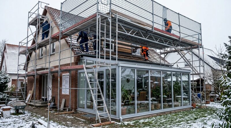 Baugerüst über Wintergarten